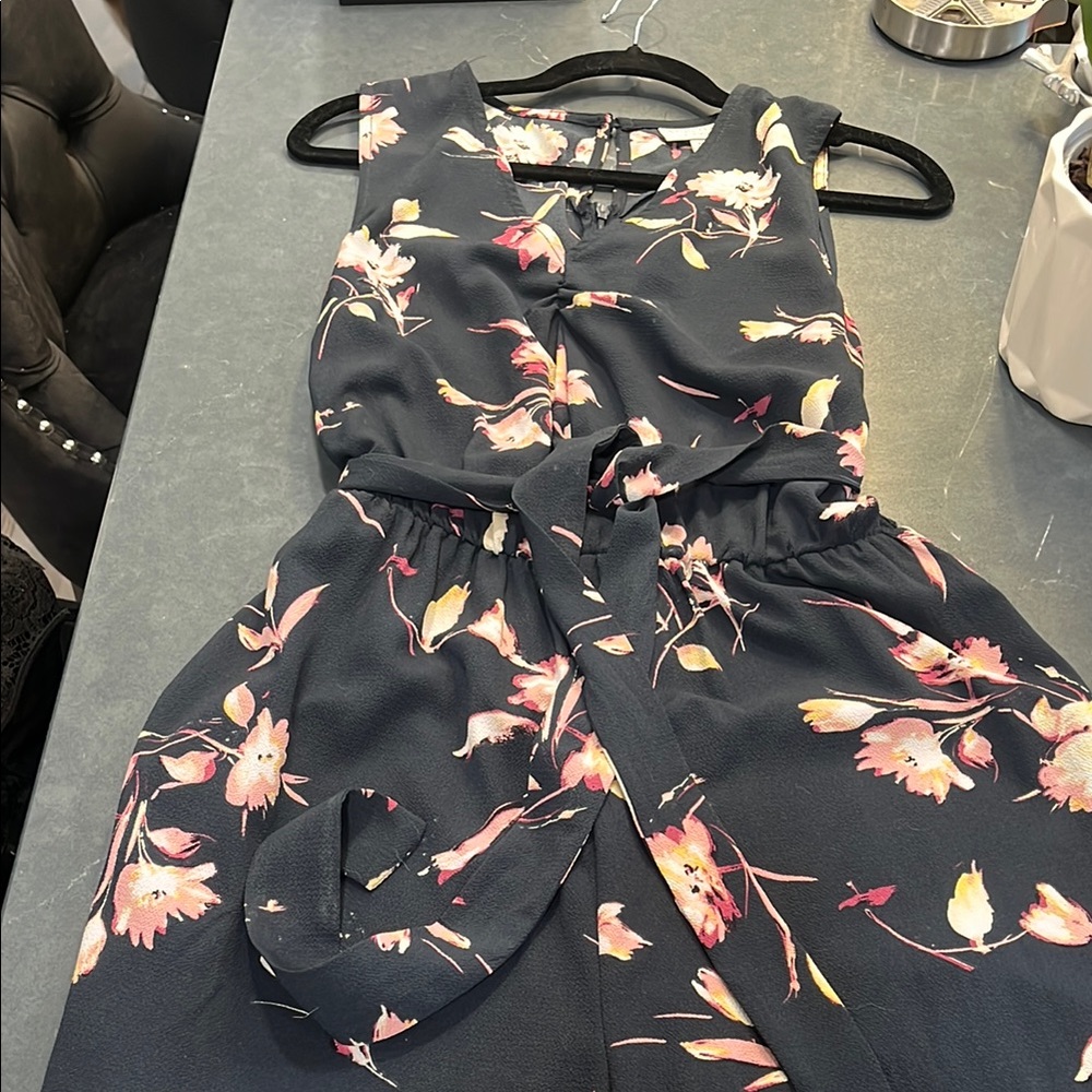 Floral Sleeveless Dress - Black with Pink and Yellow Accents